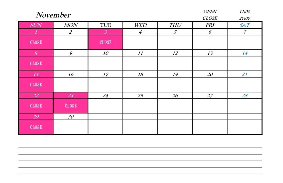 営業カレンダー201511